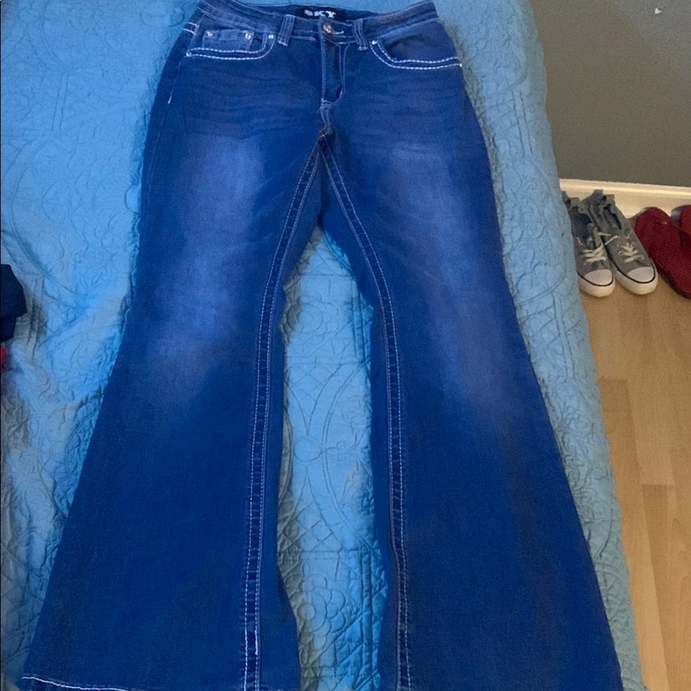 Sky Blue Flare Wide Leg Jeans